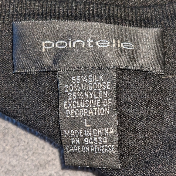 Women's Pointelle Silk/Viscose Blend Bedazzled Black Top, Classic, Event, Sz‎ L - Picture 6 of 7